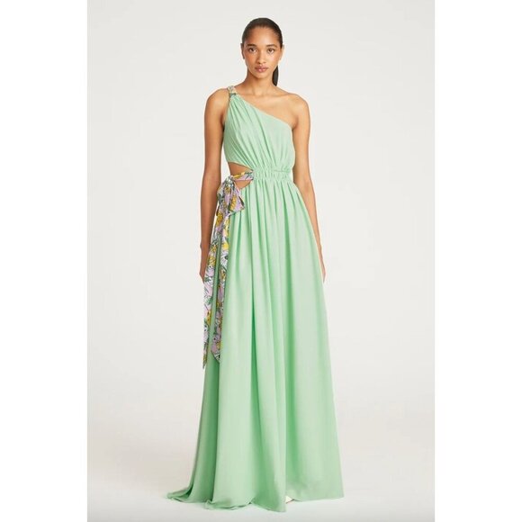 AMUR Zela One Shoulder Tie Waist Gown Fresh Mint Womens Size 6 - Picture 1 of 13